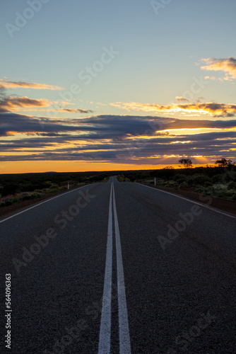 Australian Outback road with sunset