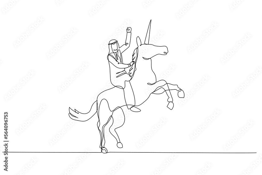 Fototapeta premium arab man riding a unicorn and having billion dollar valuation company
