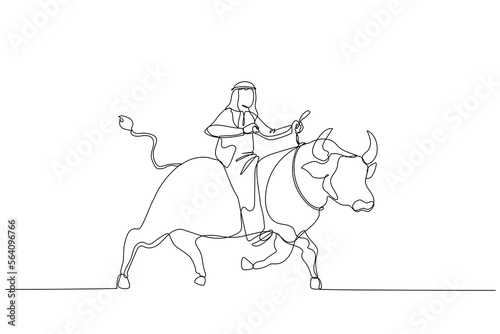 arab man investor riding and balance himself on rodeo bull concept of stock investor