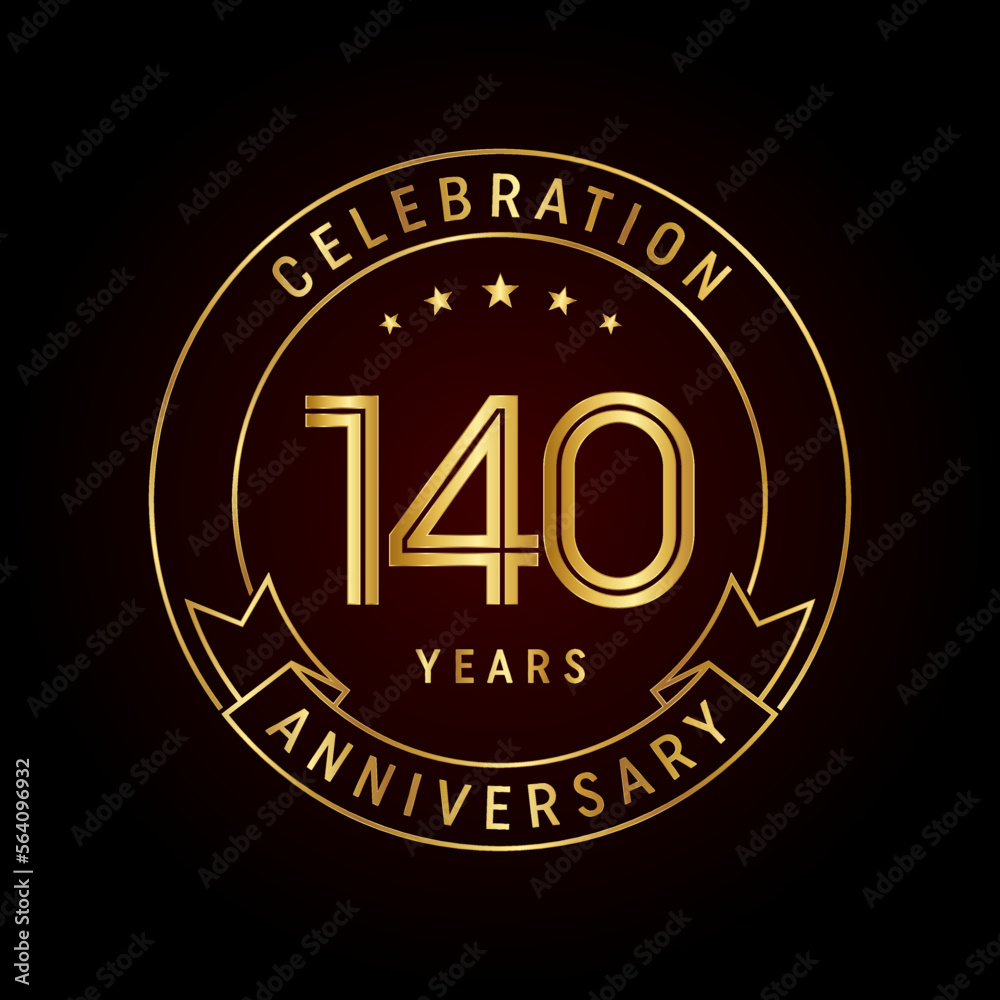 140th anniversary template design concept with golden ribbon for anniversary celebration event. Logo Vector Template