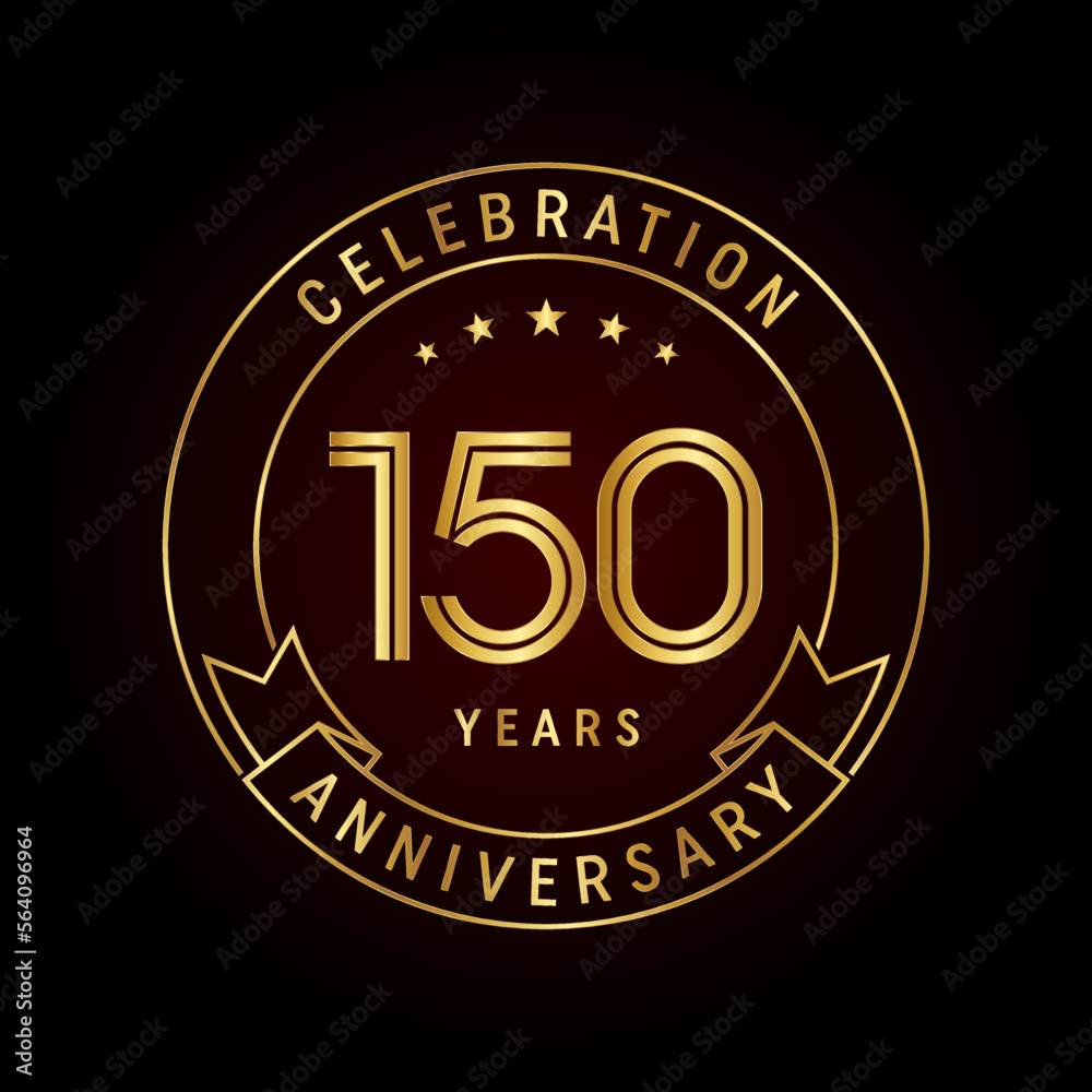 150th anniversary template design concept with golden ribbon for anniversary celebration event. Logo Vector Template
