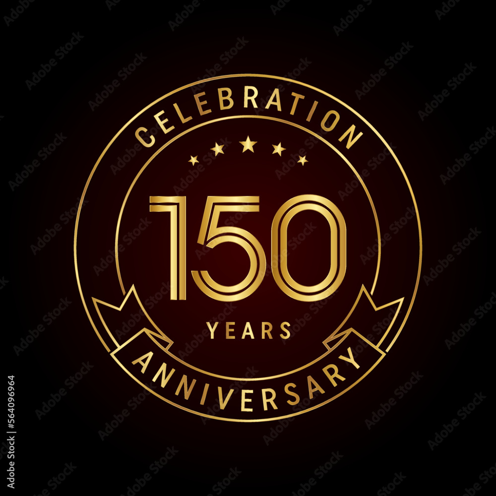 Fototapeta premium 150th anniversary template design concept with golden ribbon for anniversary celebration event. Logo Vector Template