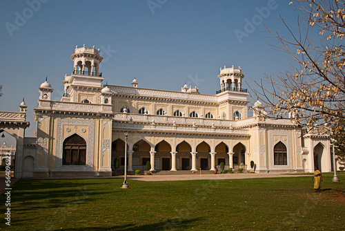 Dreamy white Chowmalla Palace in Hyderabad, India depicting royal lifestyle of Nizams, located in old city near Charminar