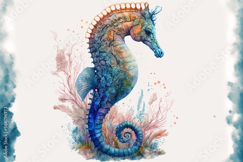 Seahorse, watercolor, pastel, colors. ethereal. high quality. ephemeral art. Generated AI.