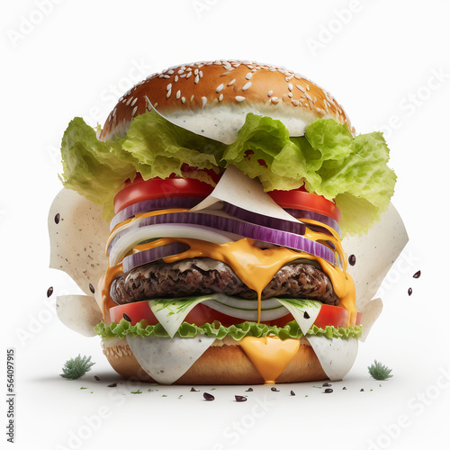 burger with cheese and vegetables