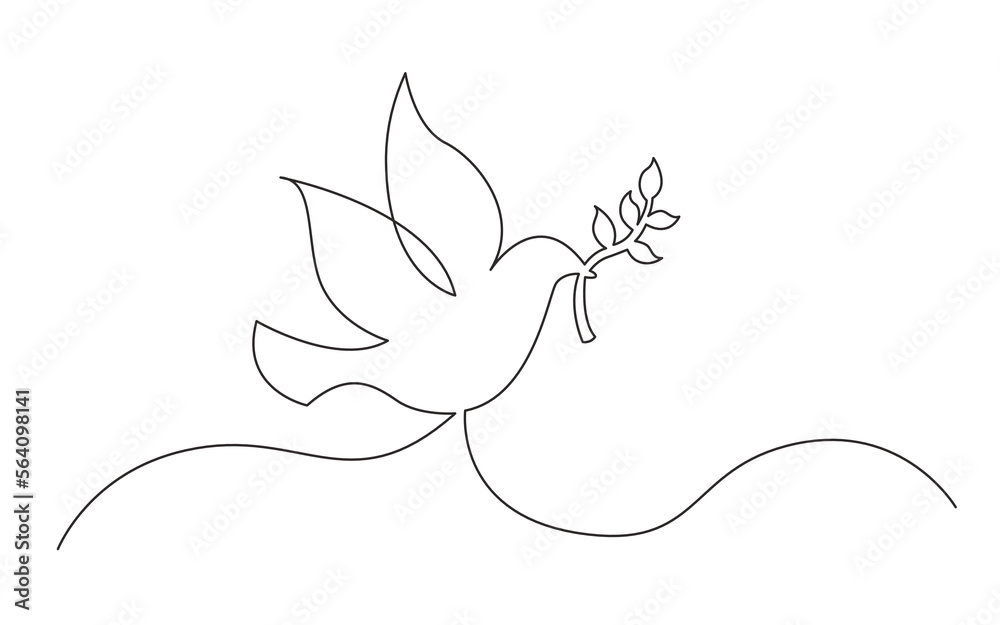 continuous line drawing vector illustration with FULLY EDITABLE STROKE of dove olive branch peace symbol continuous line drawing vector illustration with FULLY EDITABLE STROKE of dove olive branch peace symbol