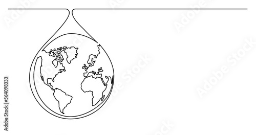 continuous line drawing vector illustration with FULLY EDITABLE STROKE of of planet earth as a drop of water