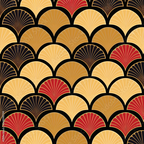 Decorative brown wave fans seamless vector background.