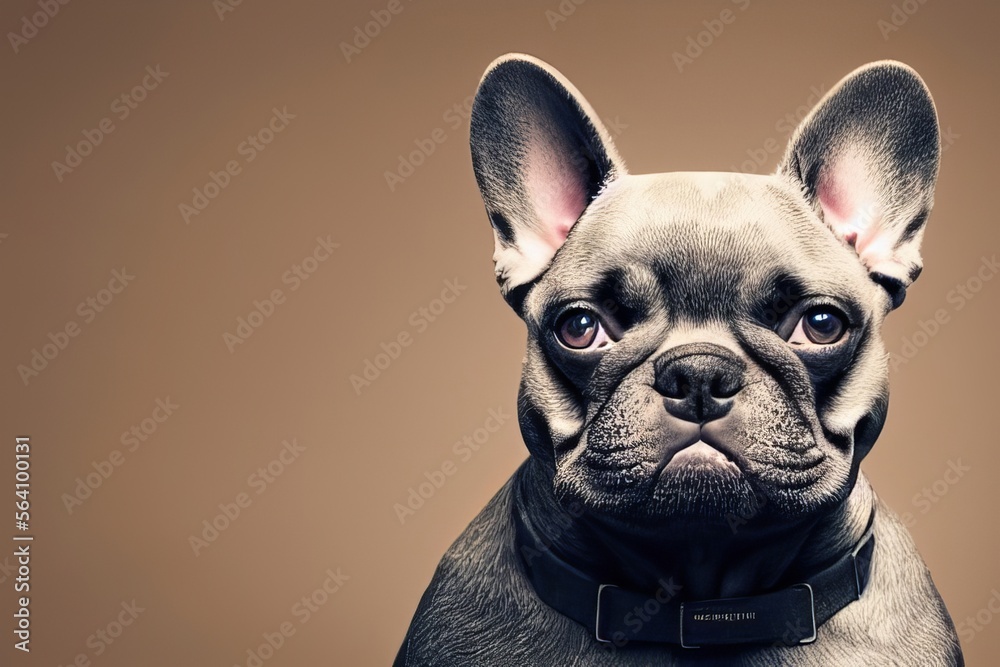 Portrait of an elegant french bulldog looking at camera. Brown dog wallpaper on a beige background. Generated by AI.