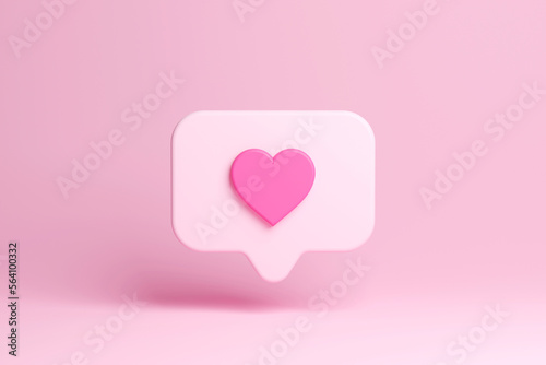 like notification icon, social media notification, icon with heart symbol on pink background. 3d render illustration photo