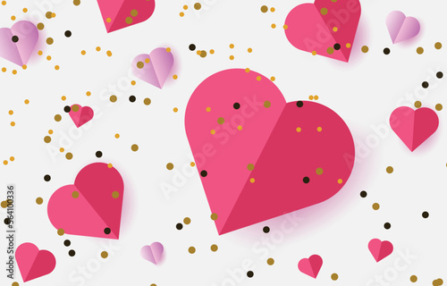 Red Pink Hearts Glitters On White Background Vector Top View Design