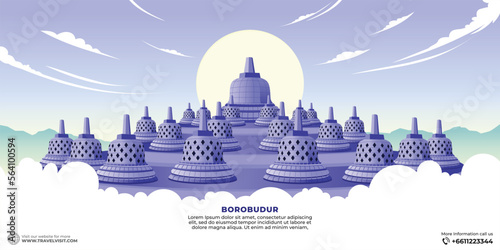 Borobudur Temple Vector Illustration. Tour and Travel Graphic design for banners and flyer