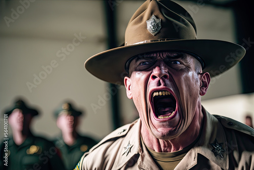 Drill sergeant screaming. Generative AI photo