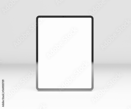 Realistic vertical black tablet pc pad computer mockup, 3d rendered illustration.