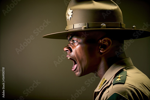 Black drill sergeant screaming. Generative AI photo