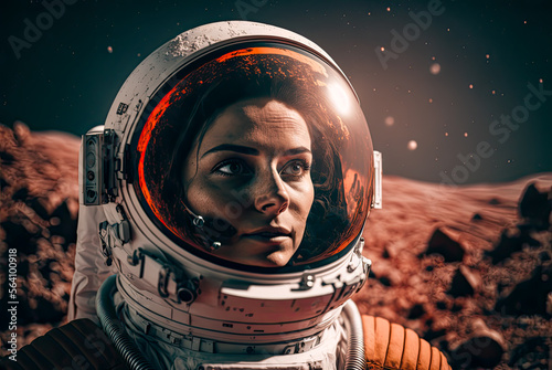Woman astronaut on Mars. Generative AI
