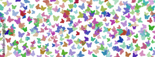 White background with colorful confetti butterflies.