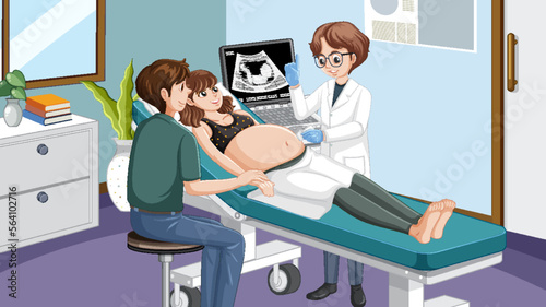 Doctor doing ultrasound scan for pregnant woman in hospital
