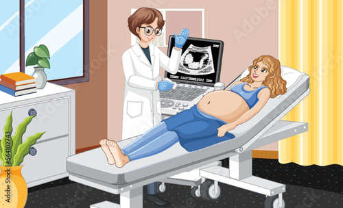 Doctor doing ultrasound scan for pregnant woman in hospital