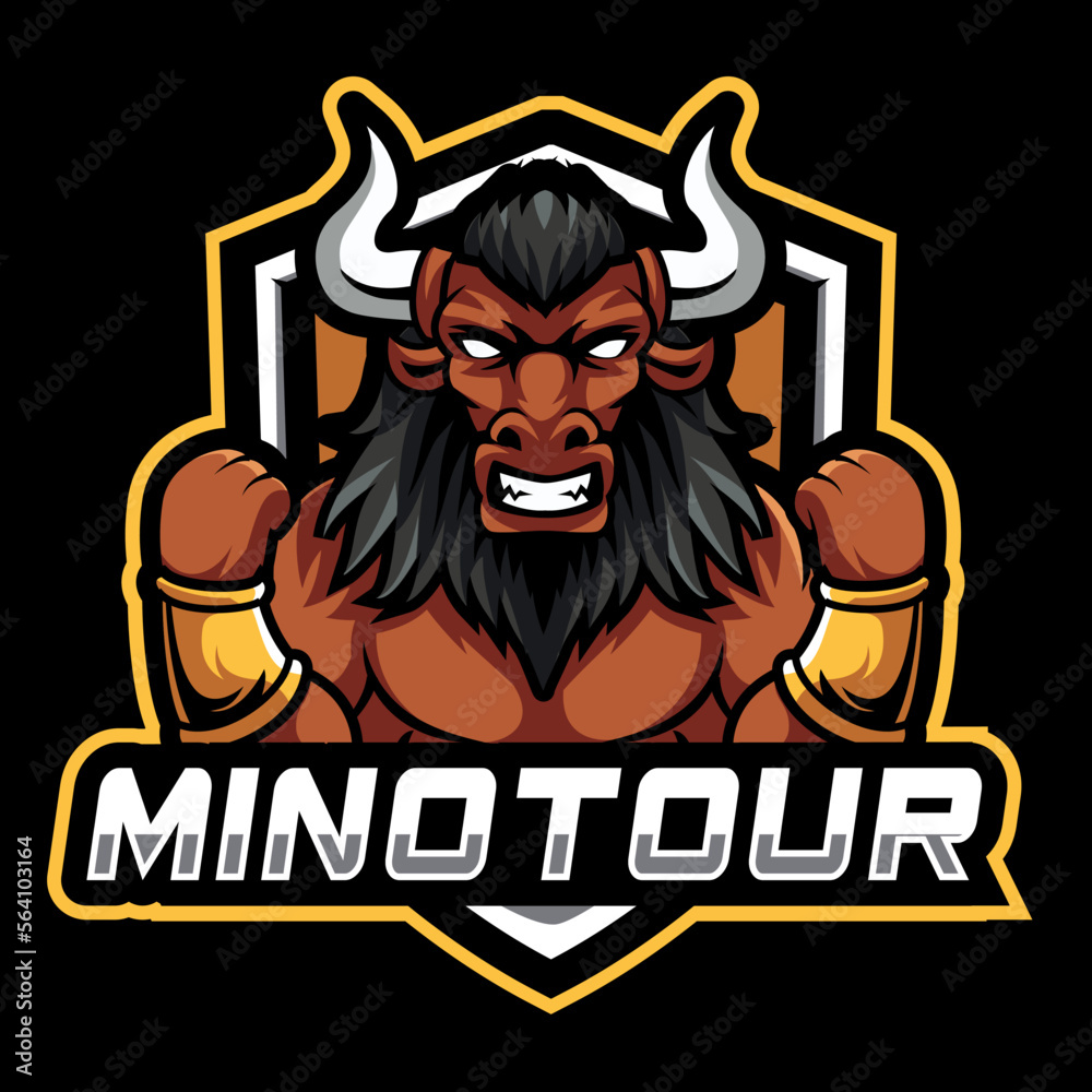 Minotaur mascot logo design. Angry minotaur vector illustration.