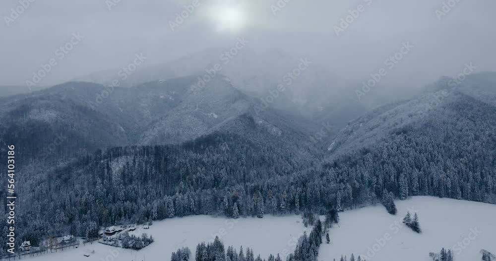 Flight over a fabulous snow-covered mountain landscape. Zakopane, Poland Flight over a fabulous snow-covered mountain landscape. Zakopane, Poland
