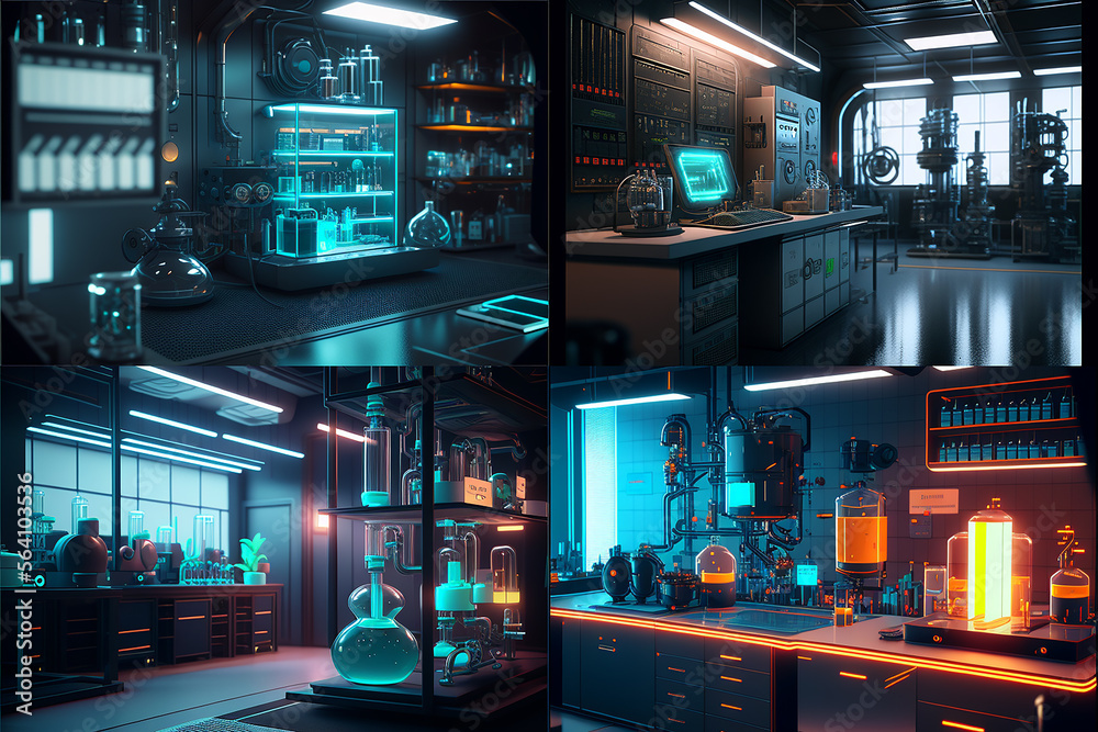 Futuristic research lab background. Generative AI Futuristic research lab background. Generative AI