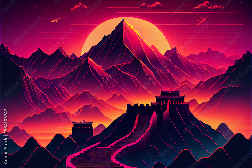 The Great Wall of China Background Illustration. Generative Ai.