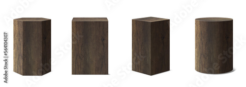 Konstfotografi 3D wood podium Pedestals, abstract geometric empty museum stages, exhibit displays for award ceremony presentation