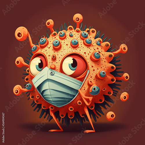 Illustration of a corana virus. Covid-19 cartoon character.  Generative AI.  photo