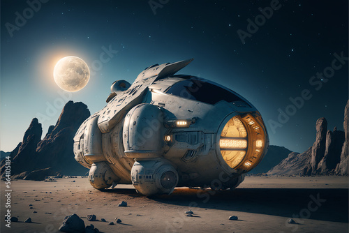 starship moon war scifi background. Generative AI photo