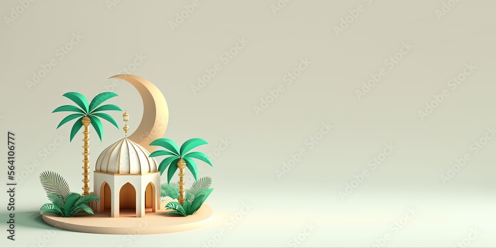 Fototapeta premium 3D Mini Mosque for Eid al-Fitr Greeting