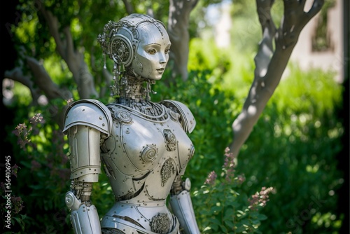 Roboter Frau als Gärtner in der Zukunft, ai generativ