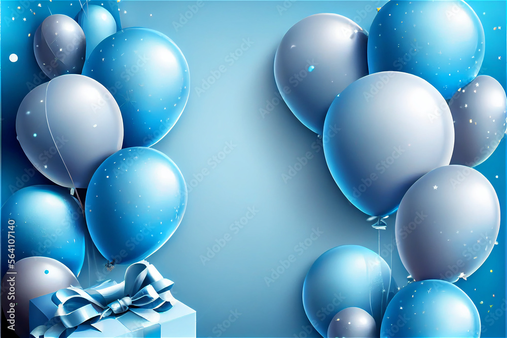 Décor D'anniversaire Bleu Avec Des Ballons Et Des Cadeaux Idéaux Pour Les  Arrière-plans De Célébration Ai Générative