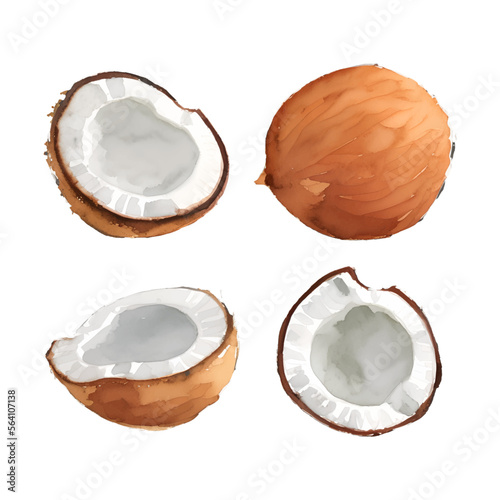 coconut digital drawing with watercolor style illustration