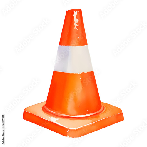traffic cone digital drawing with watercolor style illustration