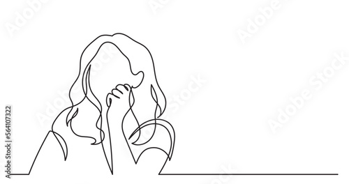 continuous line drawing vector illustration with FULLY EDITABLE STROKE of young woman dreaming thinking solving problems finding solutions