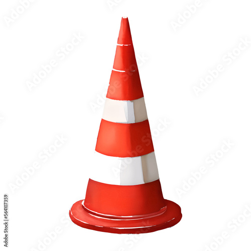 traffic cone digital drawing with watercolor style illustration