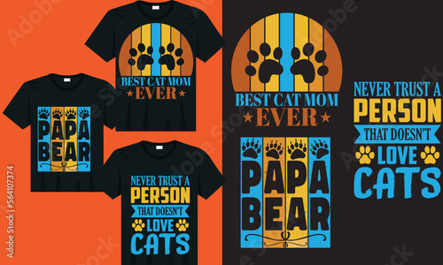 Cat typography cat t-shirt design for pet lovers, meowing retro vintage cat t-shirt design, vector template for pet t-shirt