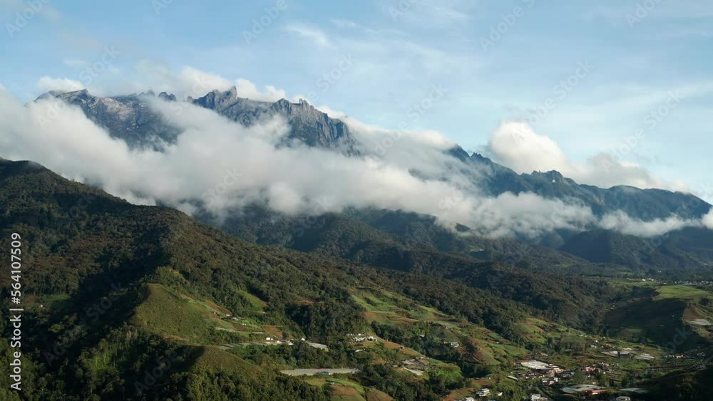 Mount Kinabalu aerial view from Kundasang town, Sabah Borneo Mount Kinabalu aerial view from Kundasang town, Sabah Borneo