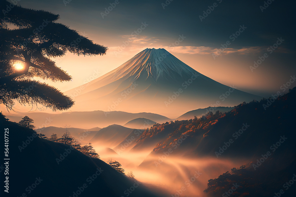 Mount Fuji and thick fog in a nice atmosphere With Generative AI
