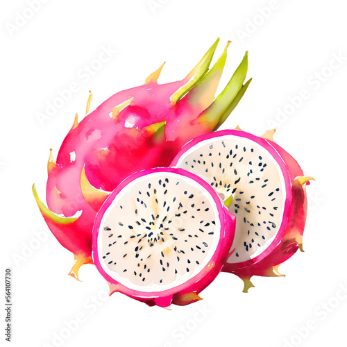 dragon fruit digital drawing with watercolor style illustration