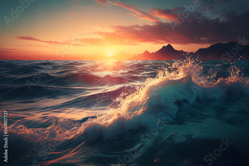 Ocean waves in the evening when the sun is setting With Generative AI