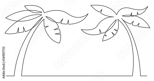 continuous line drawing vector illustration with FULLY EDITABLE STROKE of of palm trees on tropical beach