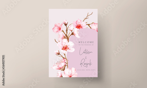 beautiful cherry blossom flower invitation card template © mariadeta