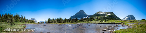 Snow melt water pooled along path to Logan Pass in Glacier National Park, Montana, USA.  photo