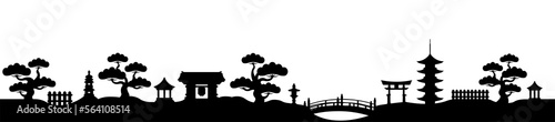 Japanese garden silhouette illustration / png, no background