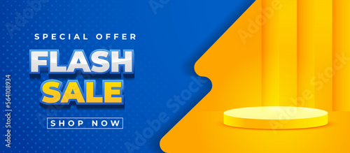 Flash sale banner vector, horizontal background of discount event for media promotion and social media post
