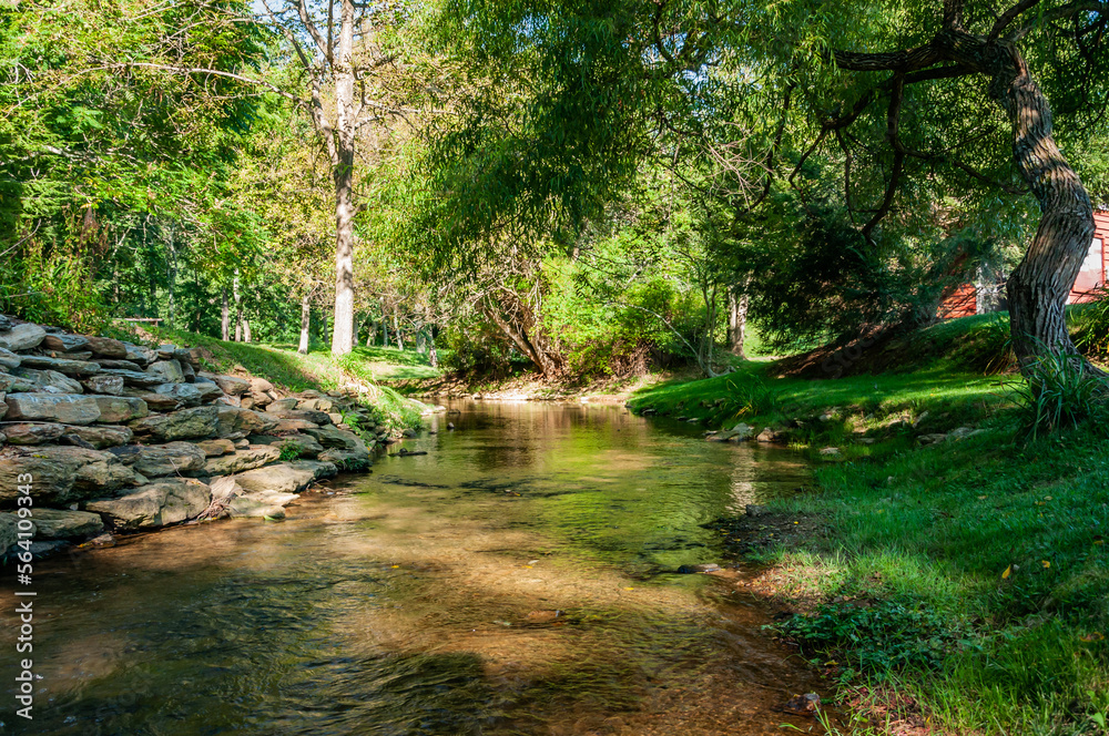 Obraz premium The Mill Creek on a Beautiful Summer Day, York County Pennsylvania USA, Felton, Pennsylvania