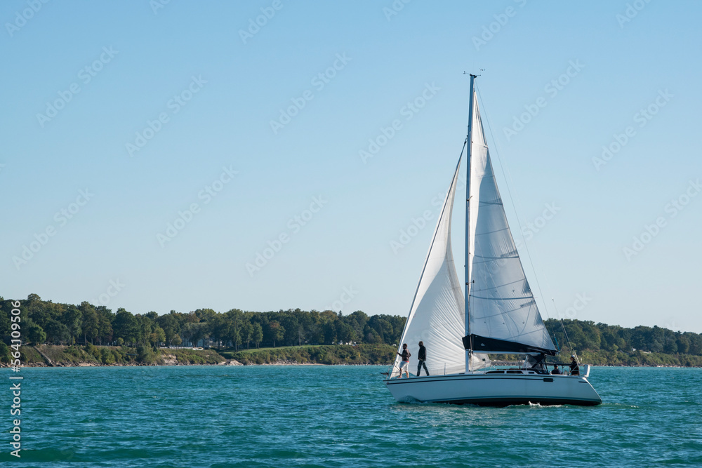 A sailboat of the shore of Lake Michigan near Soouth Haven, Michigan.