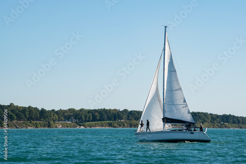A sailboat of the shore of Lake Michigan near Soouth Haven  Michigan.